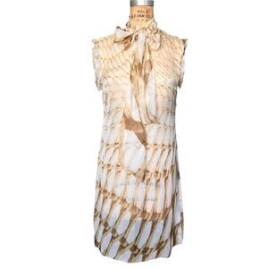 Monique Lhuillier Beige Tie-Neck Dress Size S
